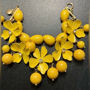 J CREW Retired Yellow Rhinestone Spring Flowers Enamel Dangle Cha Cha Bracelet